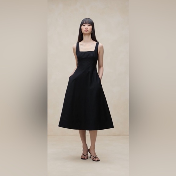 Banana Republic Women’s Black Square Neck Midi Dress - Sz 8 Tall - Picture 1 of 7